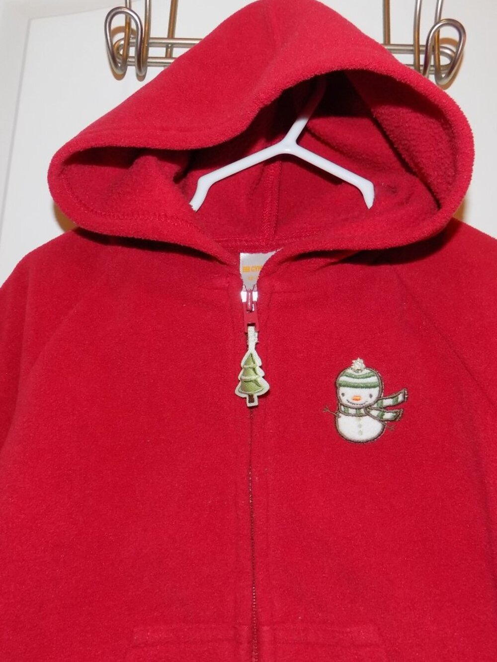GYMBOREE Boys Girls Red Fleece Jacket Hood 6-12M Snowman Embroidery Christmas